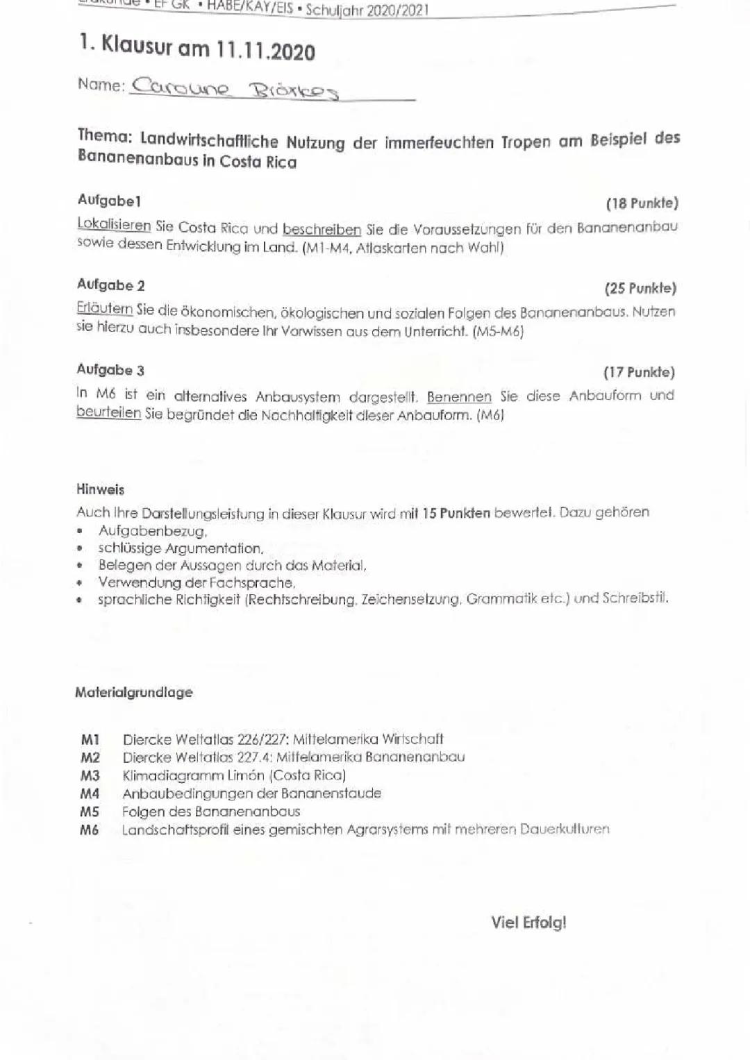  Landwirtschaft in den Tropen Klausur