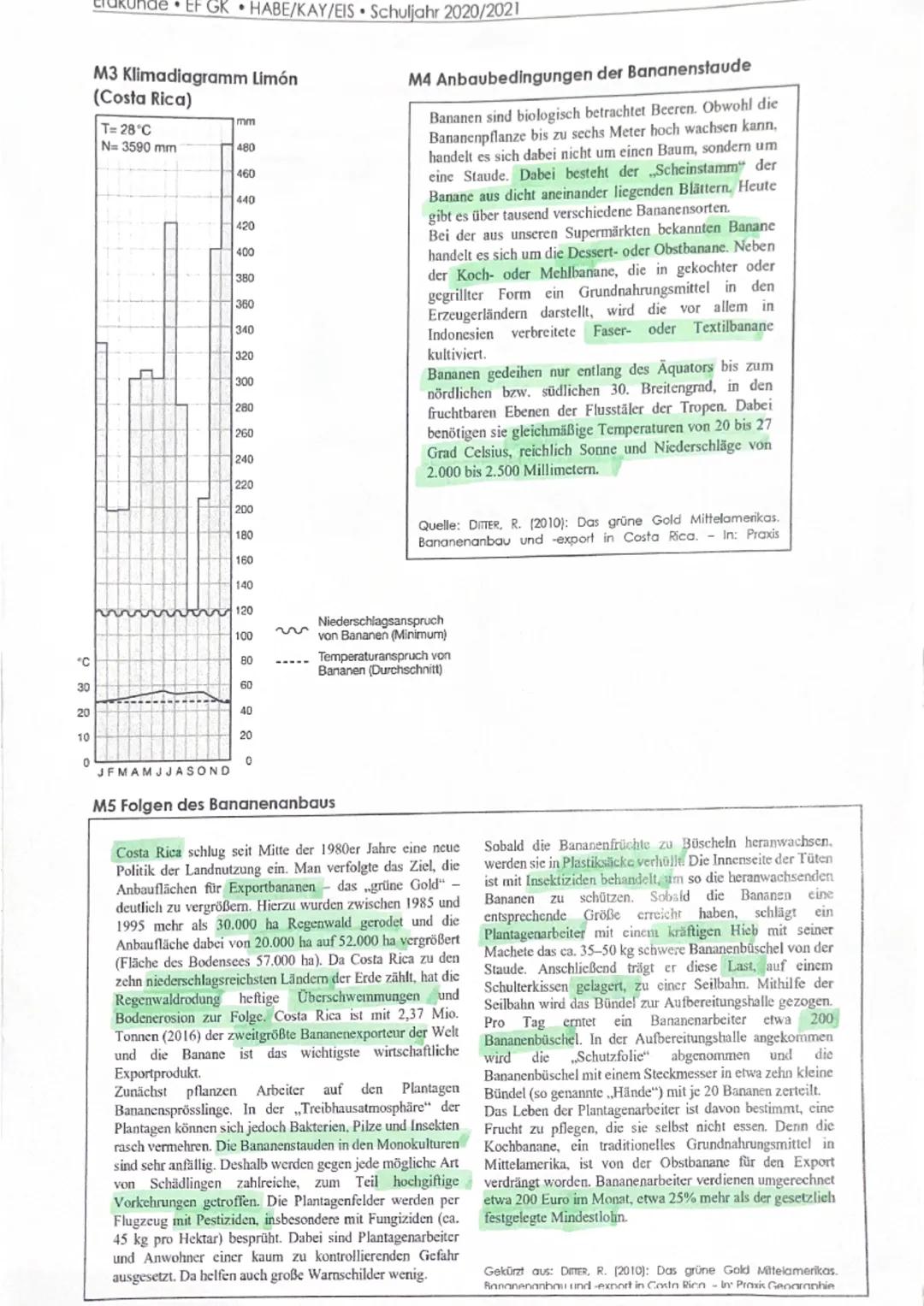 1. Klausur am 11.11.2020
Name: Caroune Brorkes
Thema: Landwirtschaftliche Nutzung der immerfeuchten Tropen am Beispiel des
Bananenanbaus in 