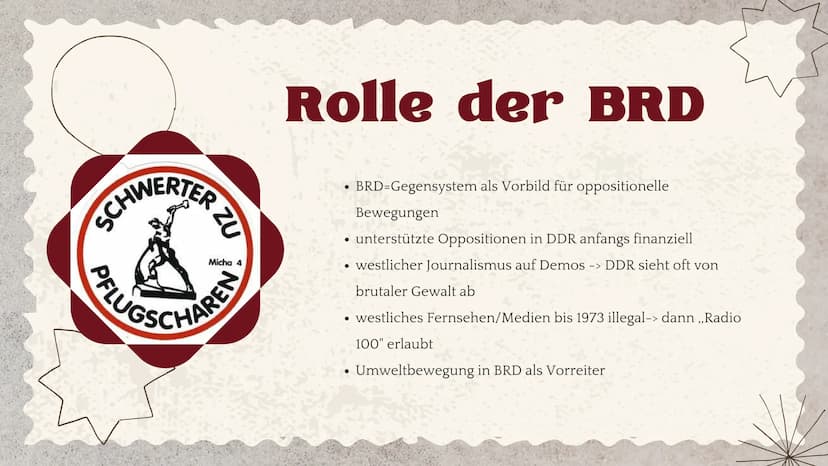 Oppositionen
in der DDR • 17. Juni 1953 Volksaufstand blutig niedergeschlagen-> Mehrheit wollte keine
kommunistische Herrschaft
Vorgeschicht
