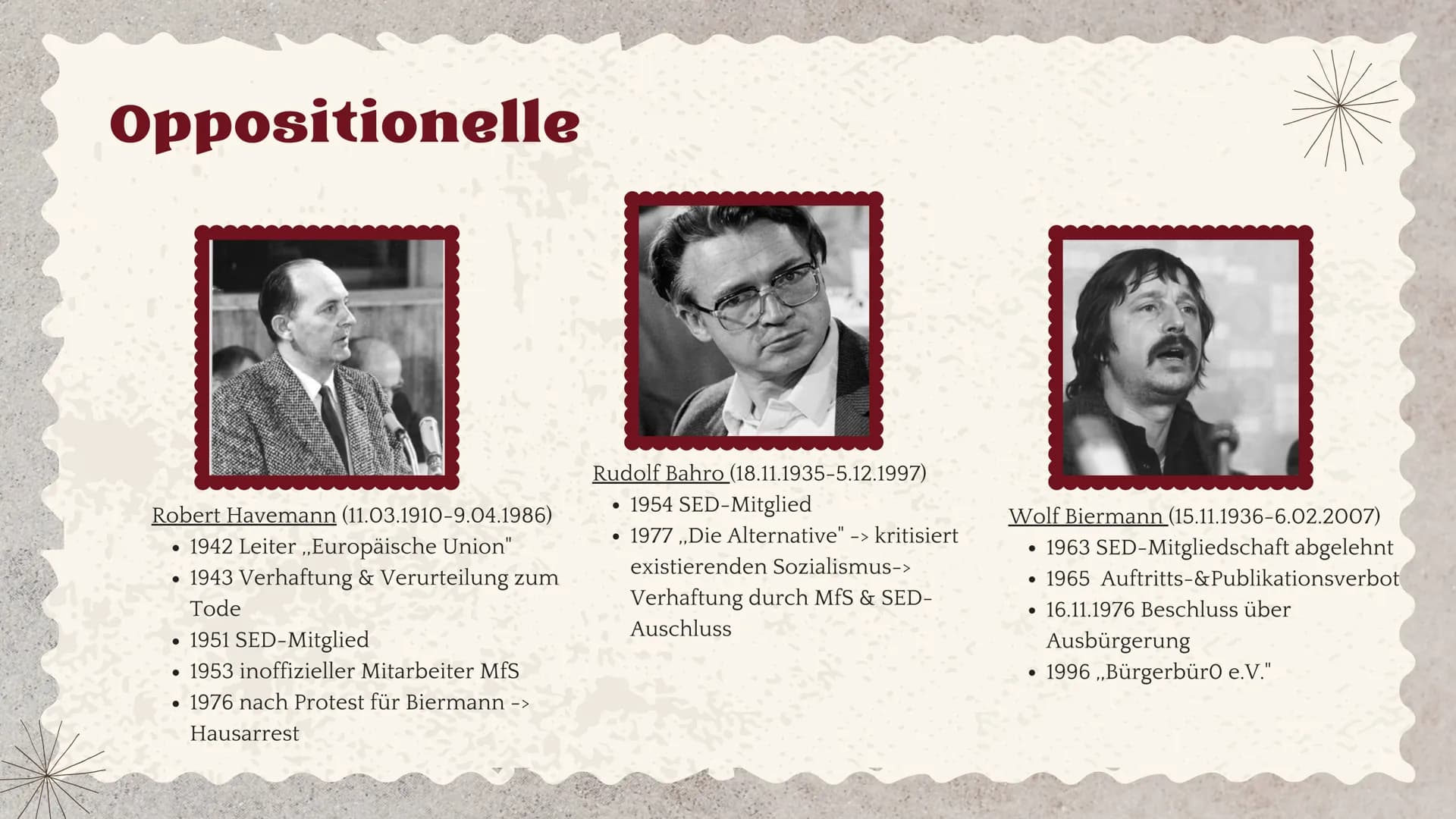 Oppositionen
in der DDR • 17. Juni 1953 Volksaufstand blutig niedergeschlagen-> Mehrheit wollte keine
kommunistische Herrschaft
Vorgeschicht