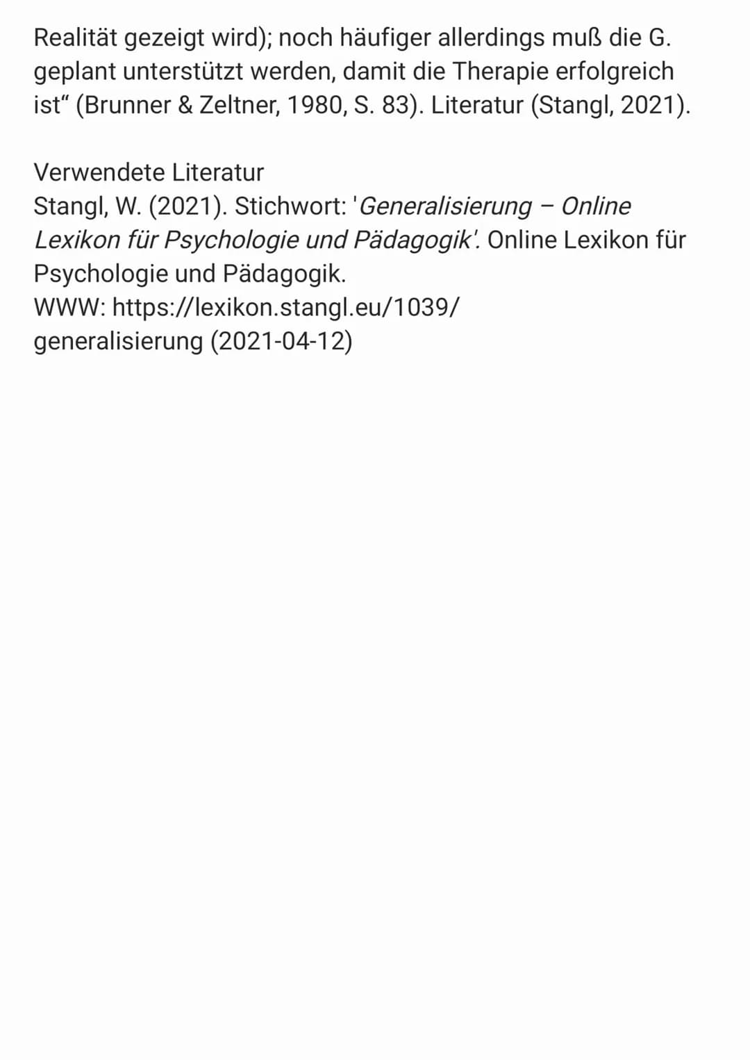 Generalisierung Generalisierung bezeichnet in der
Lernpsychologie die Tatsache, dass gelernte
Verhaltensweisen nicht nur durch die im Lernpr