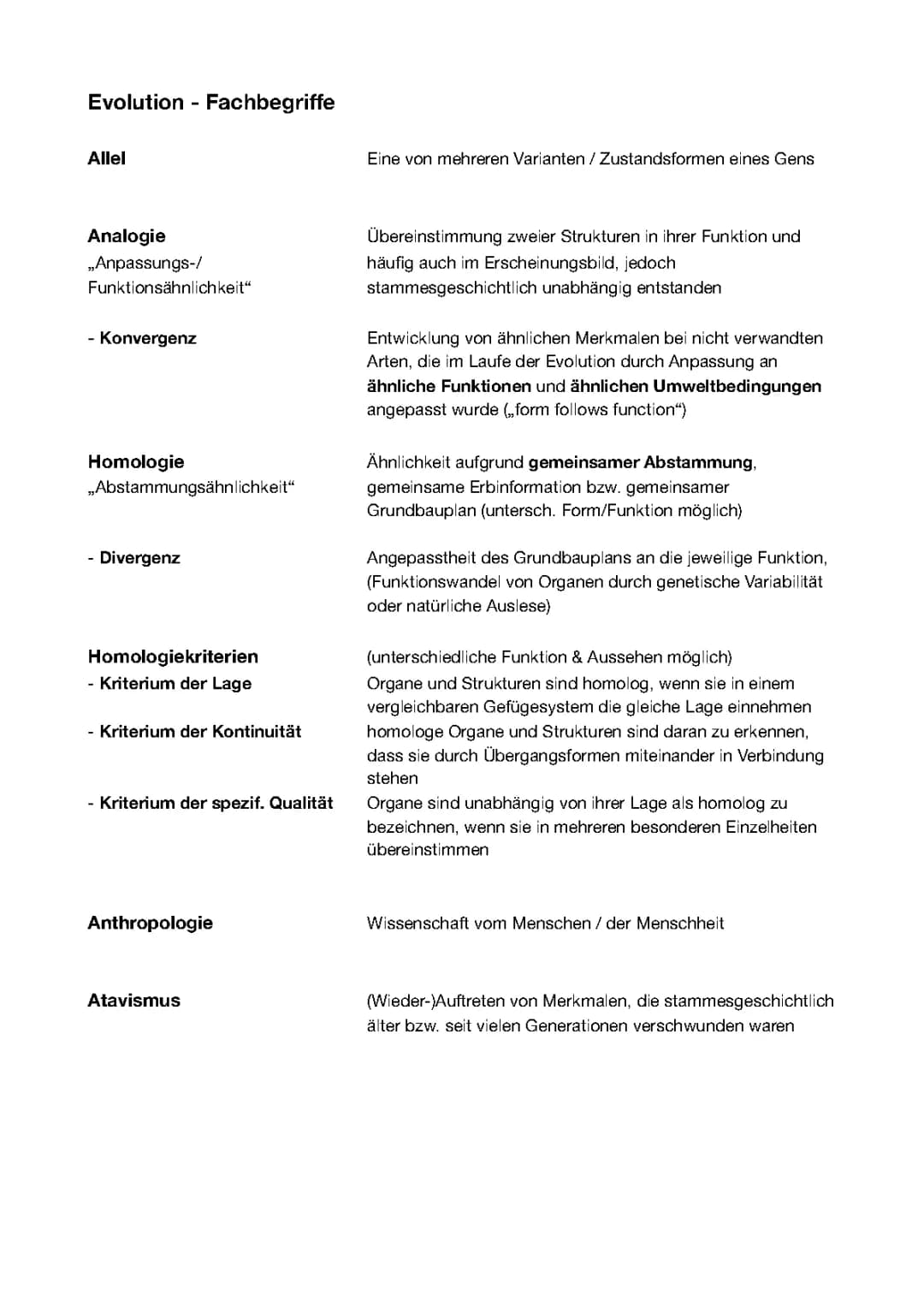 Evolution - Fachbegriffe 