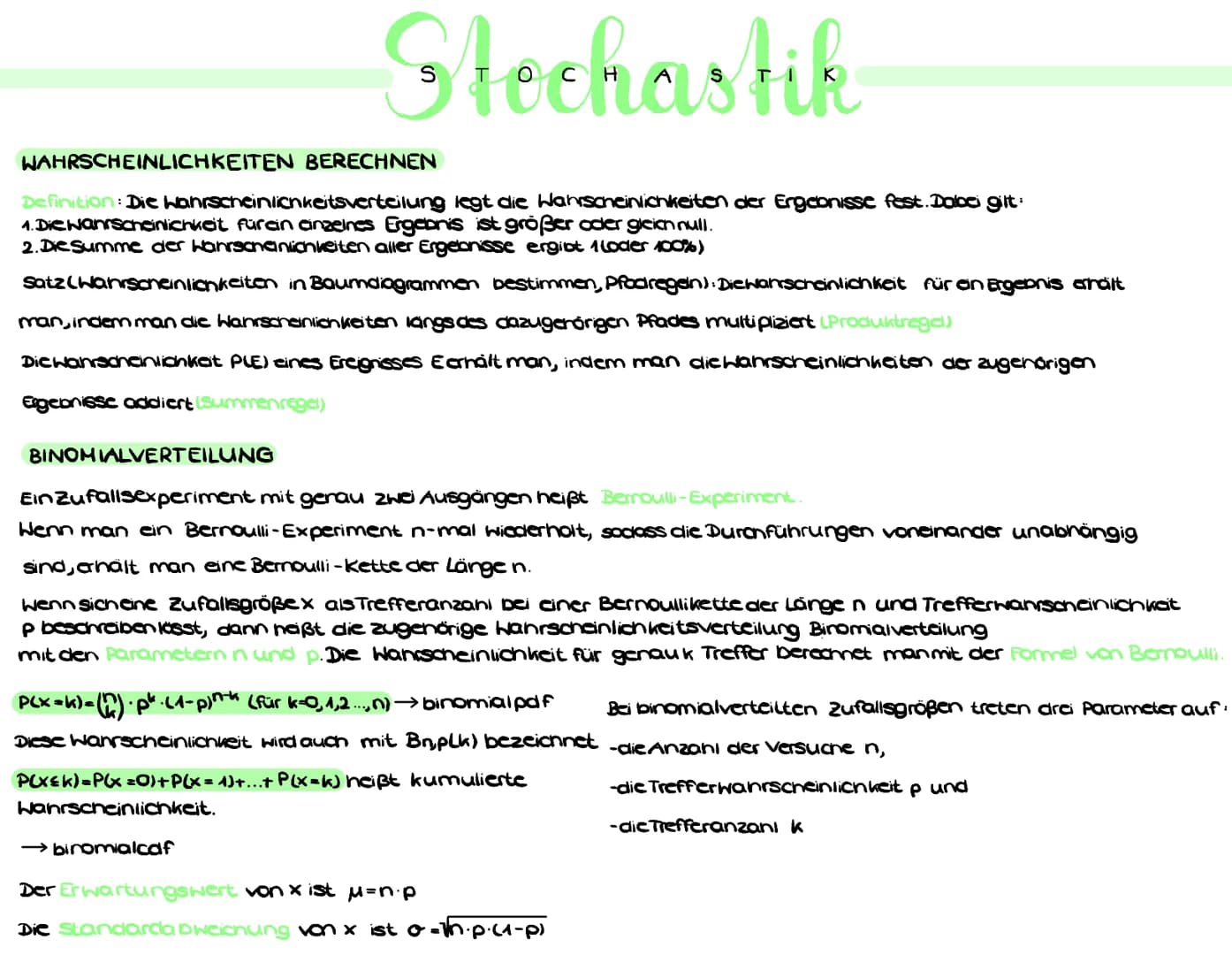 Stochastik
WAHRSCHEINLICHKEITEN BERECHNEN
Definition: Die Wahrscheinlichkeitsverteilung legt die Wahrscheinlichkeiten der Ergebnisse fest. D