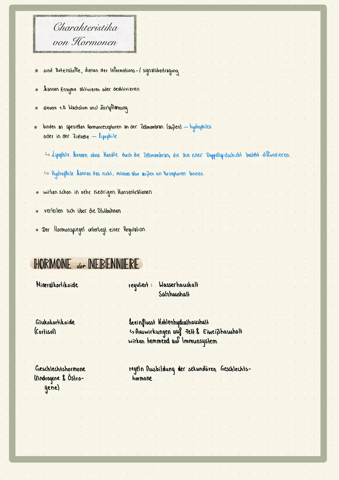 ●
Lypophile hydrophile ✓
Hormone → Wirkung
• Stress:
lipophiles
Hormon
Regulation Cortisol
Stressachsen Adrenalin
Auswirkung auf den Körper
