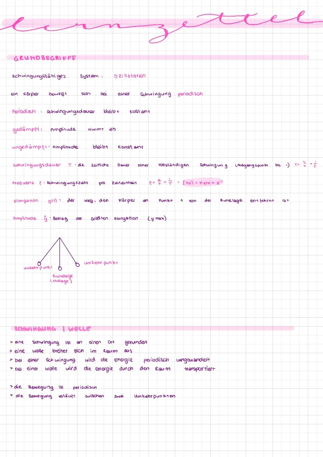 Physik Lernzettel Q2, Schwingungen 