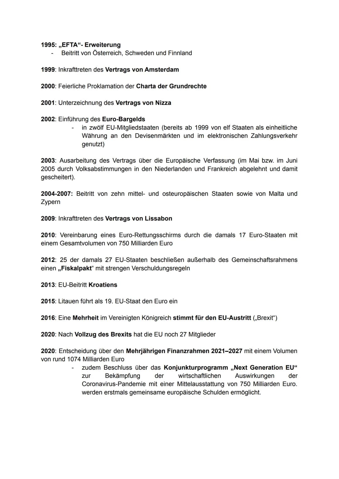Die Europäische Union (EU)
Etappen der europäischen Einigung:
1949: Gründung des Europarates mit Sitz in Straßburg.
1951: Gründung der Europ
