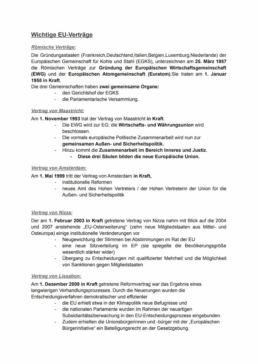 Die Europäische Union (EU)
Etappen der europäischen Einigung:
1949: Gründung des Europarates mit Sitz in Straßburg.
1951: Gründung der Europ