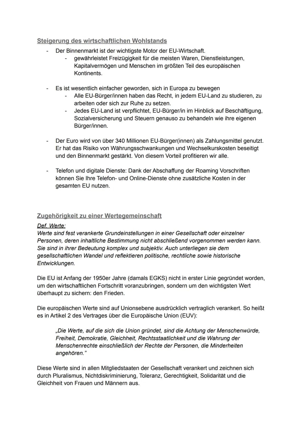 Die Europäische Union (EU)
Etappen der europäischen Einigung:
1949: Gründung des Europarates mit Sitz in Straßburg.
1951: Gründung der Europ