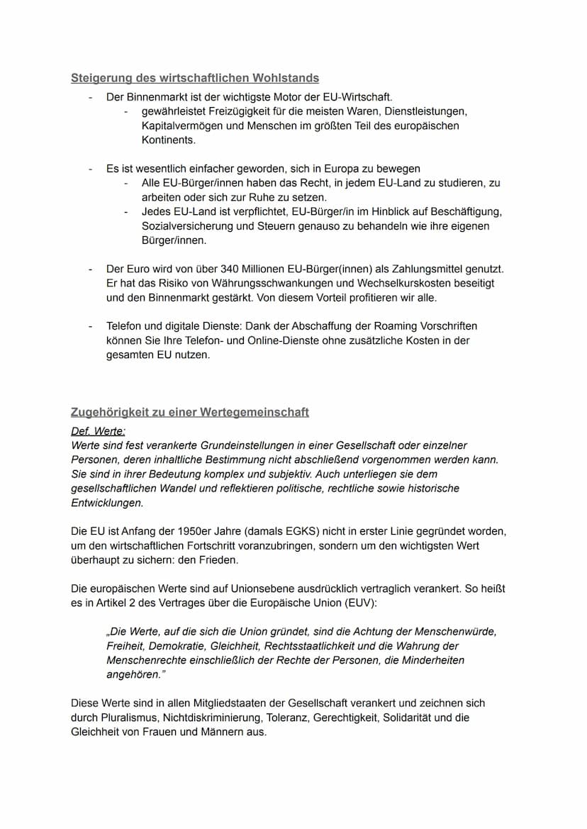 Die Europäische Union (EU)
Etappen der europäischen Einigung:
1949: Gründung des Europarates mit Sitz in Straßburg.
1951: Gründung der Europ
