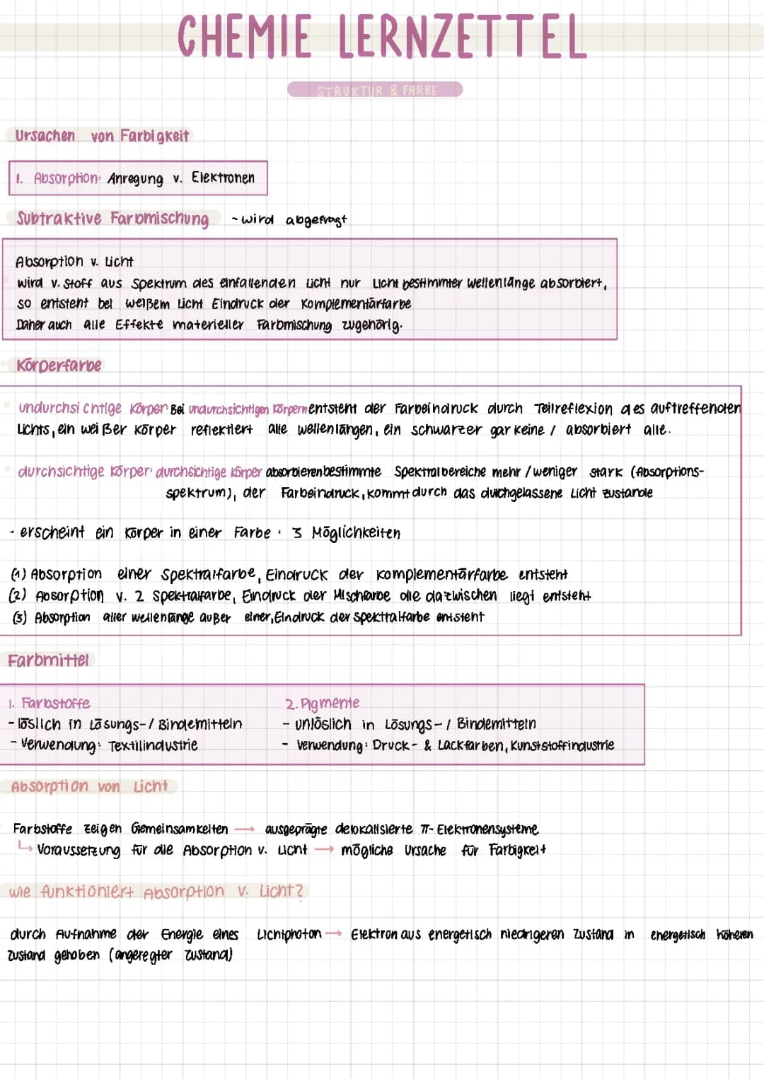 Farbstoffe Chemie- Farbmischung, Körperfarbe, Farbstoofe, Pigmente, Chromophore, Mesomerie, Chromophormodell, Bindungsausgleich, auxochrom Gruppen antiauxochrome Gruppen, 