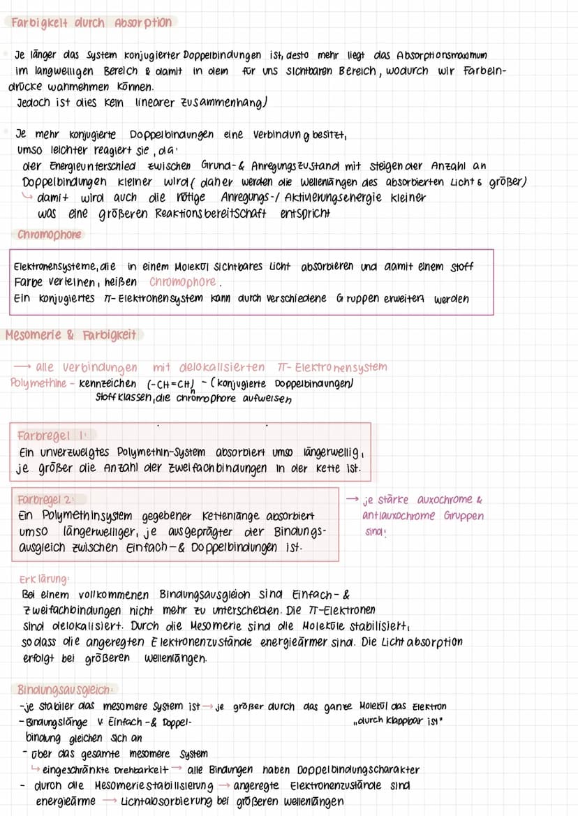 CHEMIE LERNZETTEL
Ursachen von Farbigkeit
1. Absorption: Anregung v. Elektronen
Subtraktive Farbmischung - wird abgefragt
STRUKTUR & FARBE
A