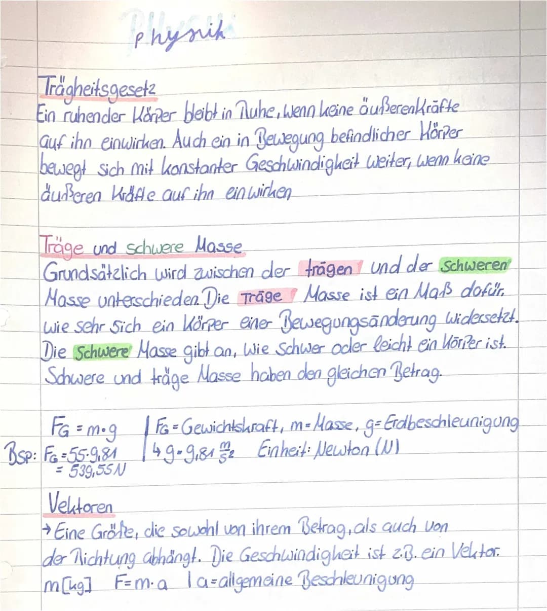 Träge/schwere Masse, Kräfteaddition, gleichförmige Bewegung 