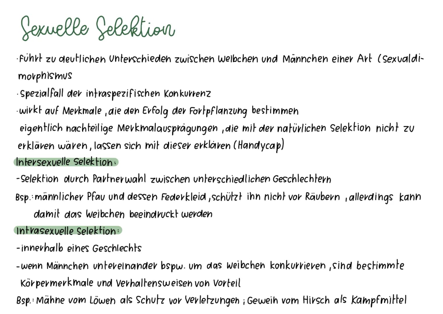 Sexuelle Selektion
·führt zu deutlichen Unterschieden zwischen weibchen und Männchen einer Art (Sexvaldi-
morphismus
· Spezialfall der intra