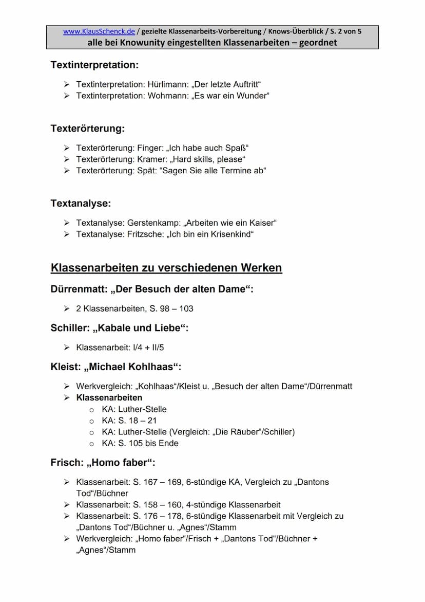 www.KlausSchenck.de/ gezielte Klassenarbeits-Vorbereitung / Knows-Überblick / S. 1 von 5
alle bei Knowunity eingestellten Klassenarbeiten - 