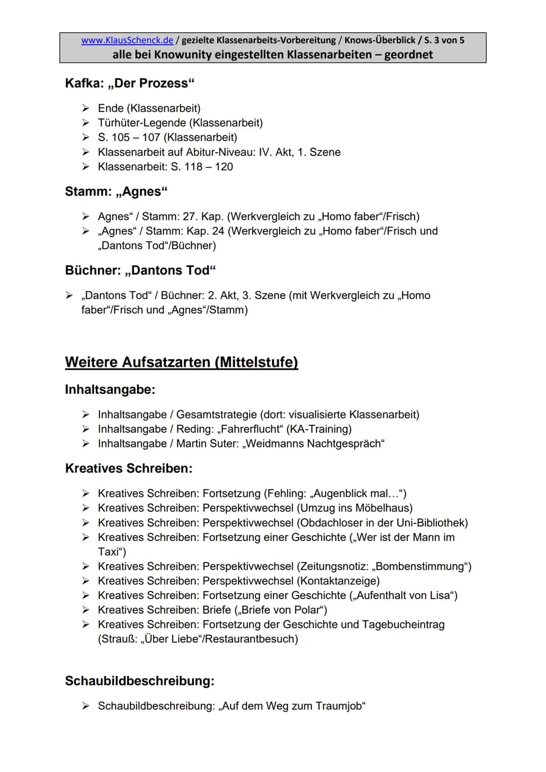 www.KlausSchenck.de/ gezielte Klassenarbeits-Vorbereitung / Knows-Überblick / S. 1 von 5
alle bei Knowunity eingestellten Klassenarbeiten - 