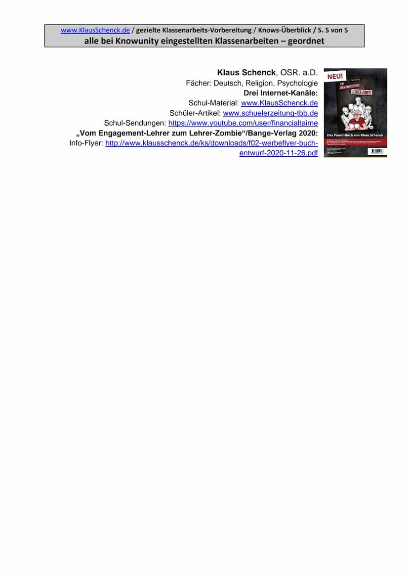 www.KlausSchenck.de/ gezielte Klassenarbeits-Vorbereitung / Knows-Überblick / S. 1 von 5
alle bei Knowunity eingestellten Klassenarbeiten - 