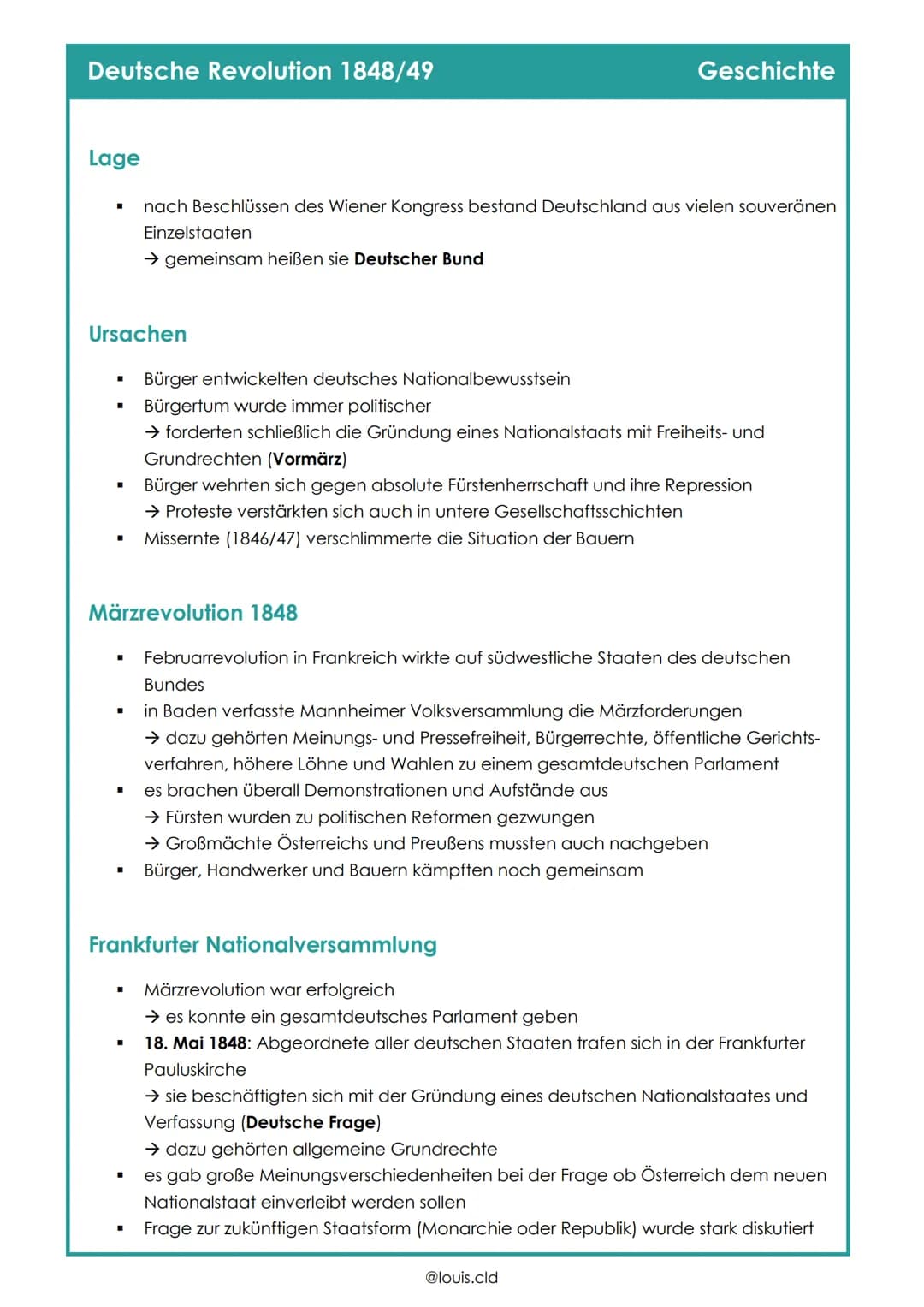 Deutsche Revolution 1848/49
Lage
Ursachen
■
■
nach Beschlüssen des Wiener Kongress bestand Deutschland aus vielen souveränen
Einzelstaaten
→