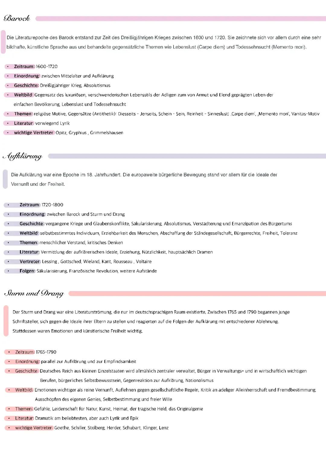 Deutsch Abitur Epochen und Liebeslyrik auf einen Blick 2023 - PDF, Lernzettel & Zeitstrahl