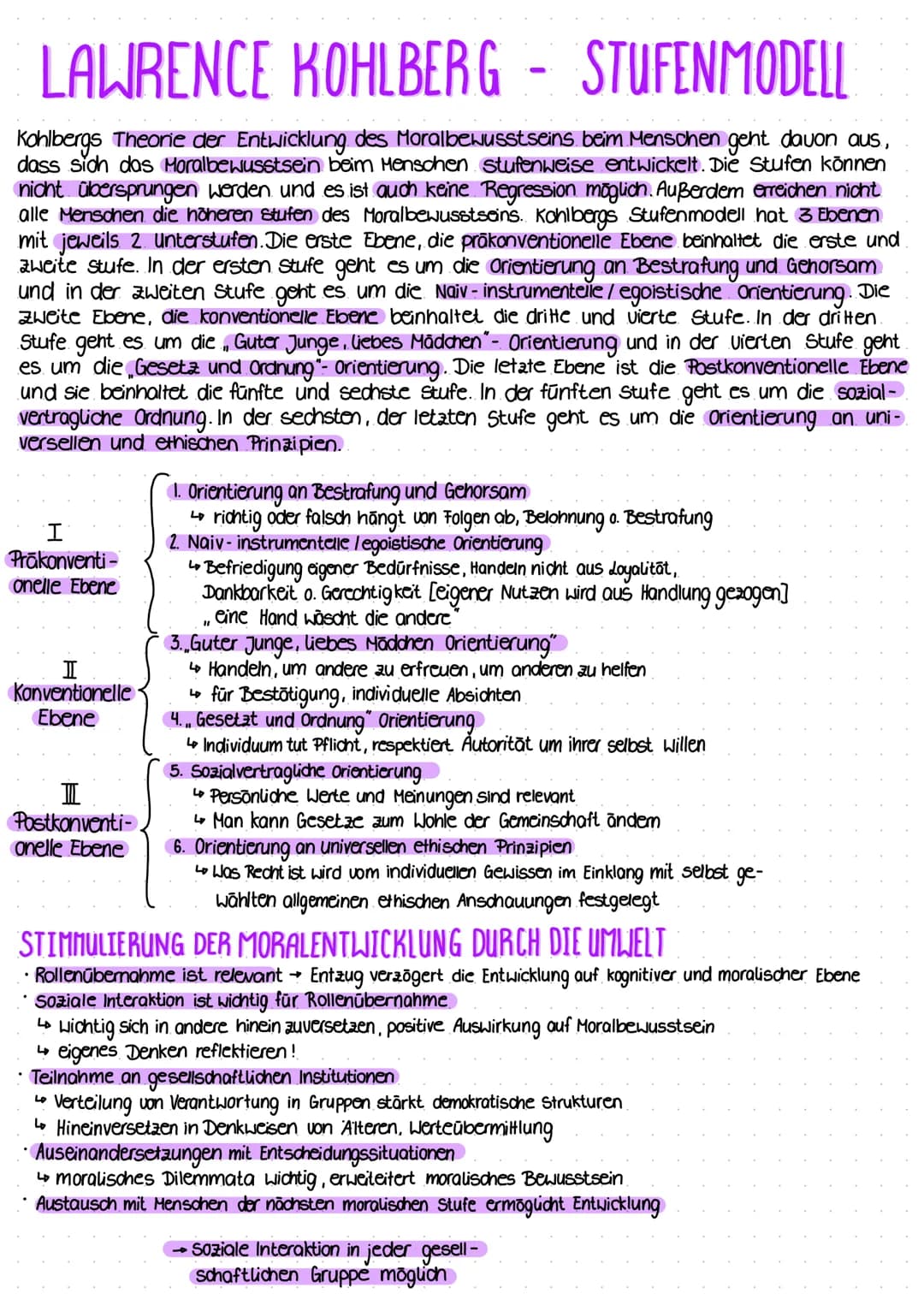 LAWRENCE KOHLBERG - STUFENMODELL
Kohlbergs Theorie der Entwicklung des Moralbewusstseins beim Menschen geht davon aus,
dass sich das Moralbe
