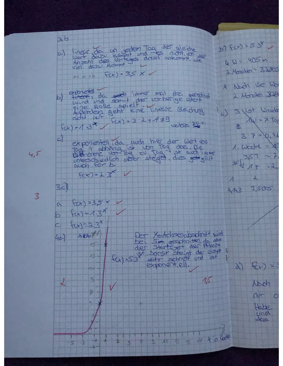 Hilfsmittel: Seite 1: keine; Seite 2: GTR
Aufgabe 1:
a) Der Graph der Exponentialfunktion mit f(x)=a-b* geht durch die Punkte P und Q. Besti
