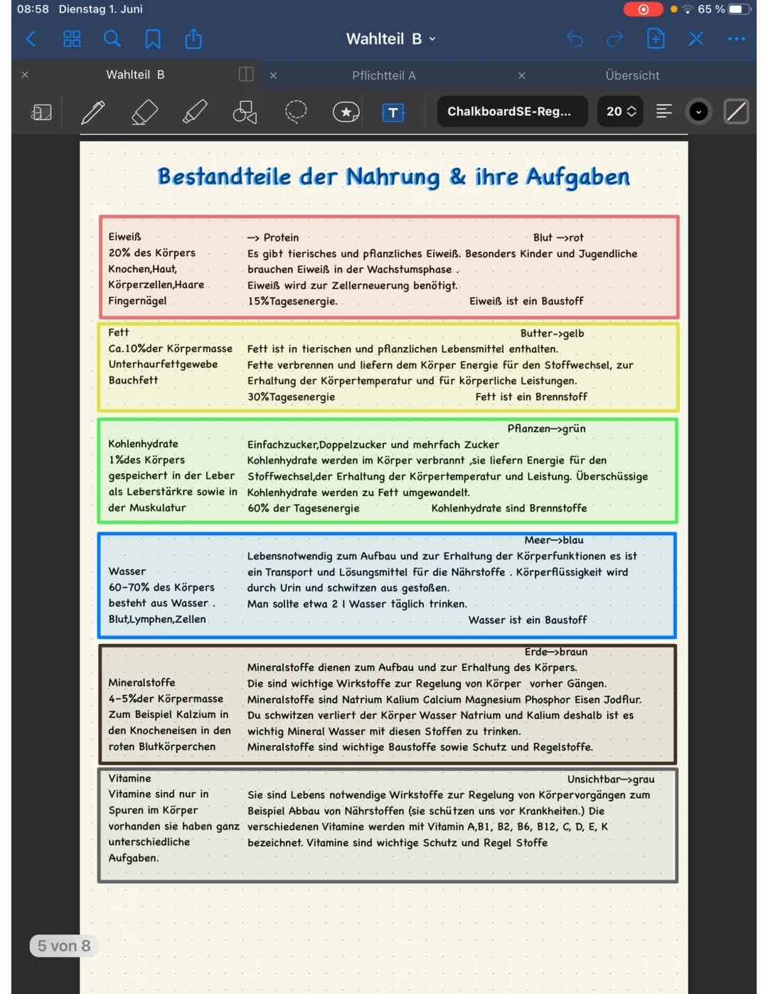08:58 Dienstag 1. Juni
1 von 8
Wahlteil B
8
Wahlteil B
Pflichtteil A
★
T
Chalkboard SE-Reg...
Wahlteil B
Ernährung und Gesundheit
O
Übersich