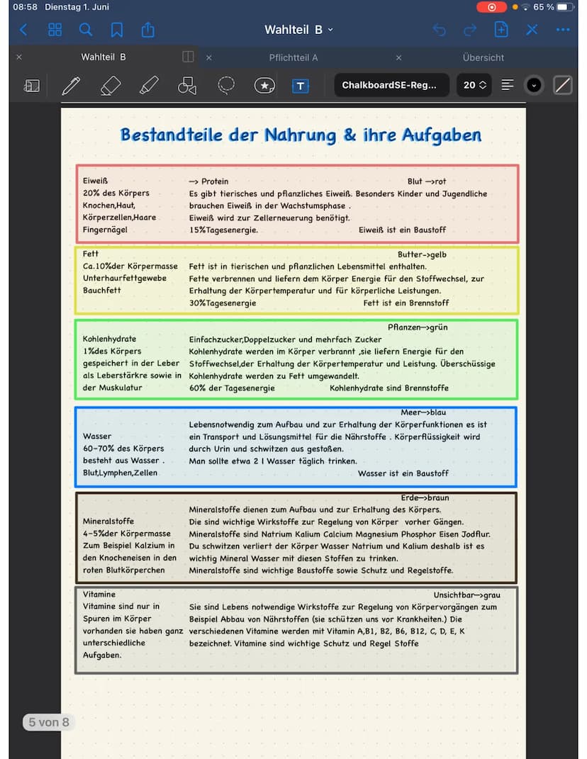 08:58 Dienstag 1. Juni
1 von 8
Wahlteil B
8
Wahlteil B
Pflichtteil A
★
T
Chalkboard SE-Reg...
Wahlteil B
Ernährung und Gesundheit
O
Übersich