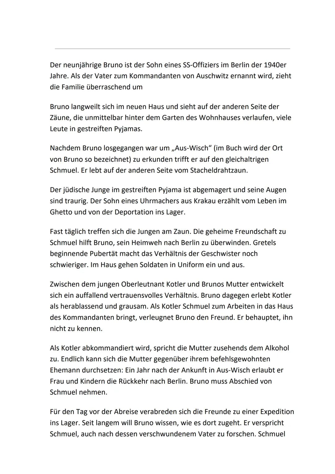 Der Junge im gestreiften Pyjama: Zusammenfassung und Charakterisierungen