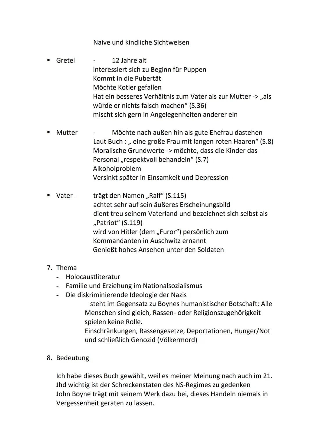 Der Junge im gestreiften Pyjama: Zusammenfassung und Charakterisierungen