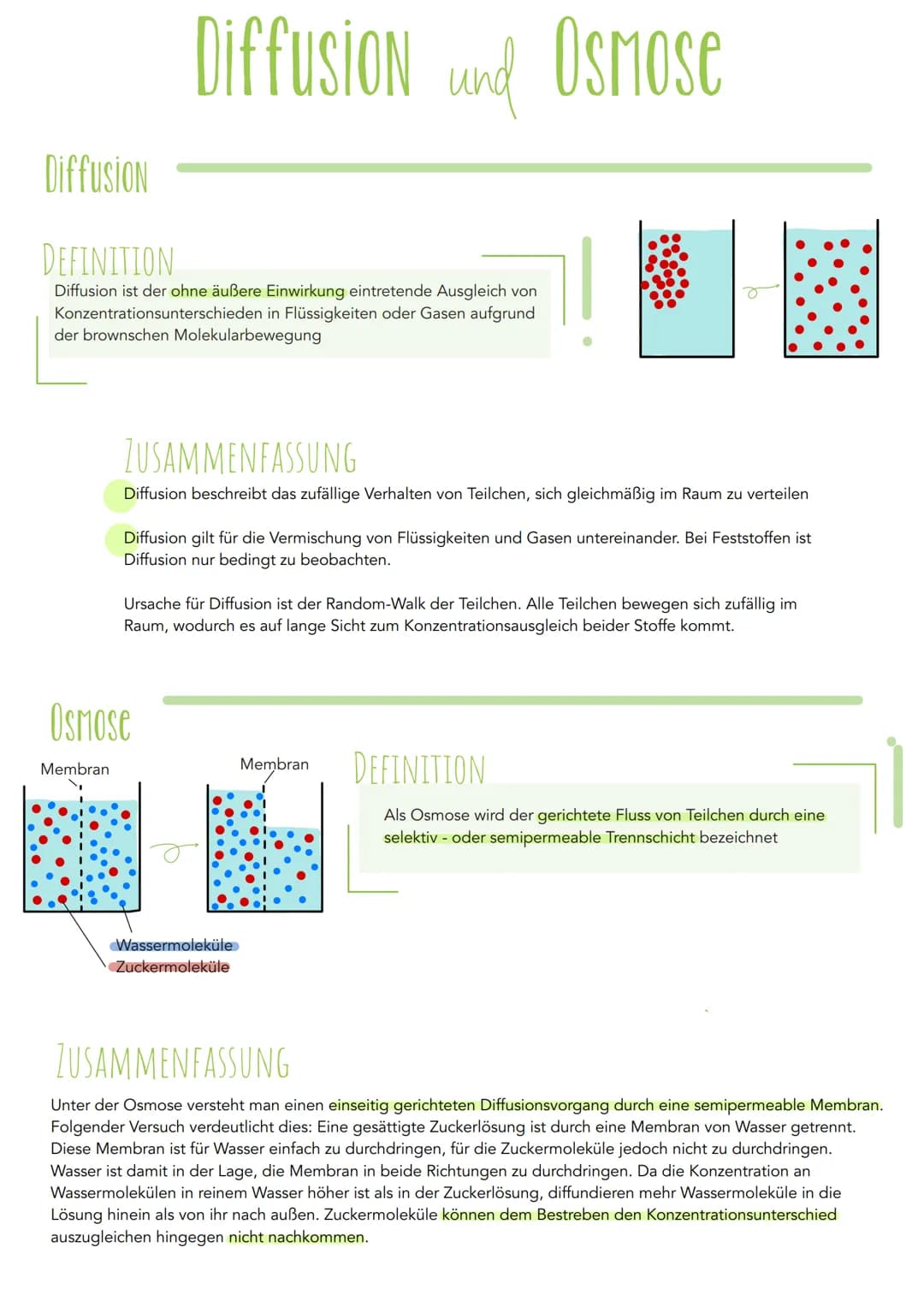 Diffusion
DEFINITION
Diffusion ist der ohne äußere Einwirkung eintretende Ausgleich von
Konzentrationsunterschieden in Flüssigkeiten oder Ga