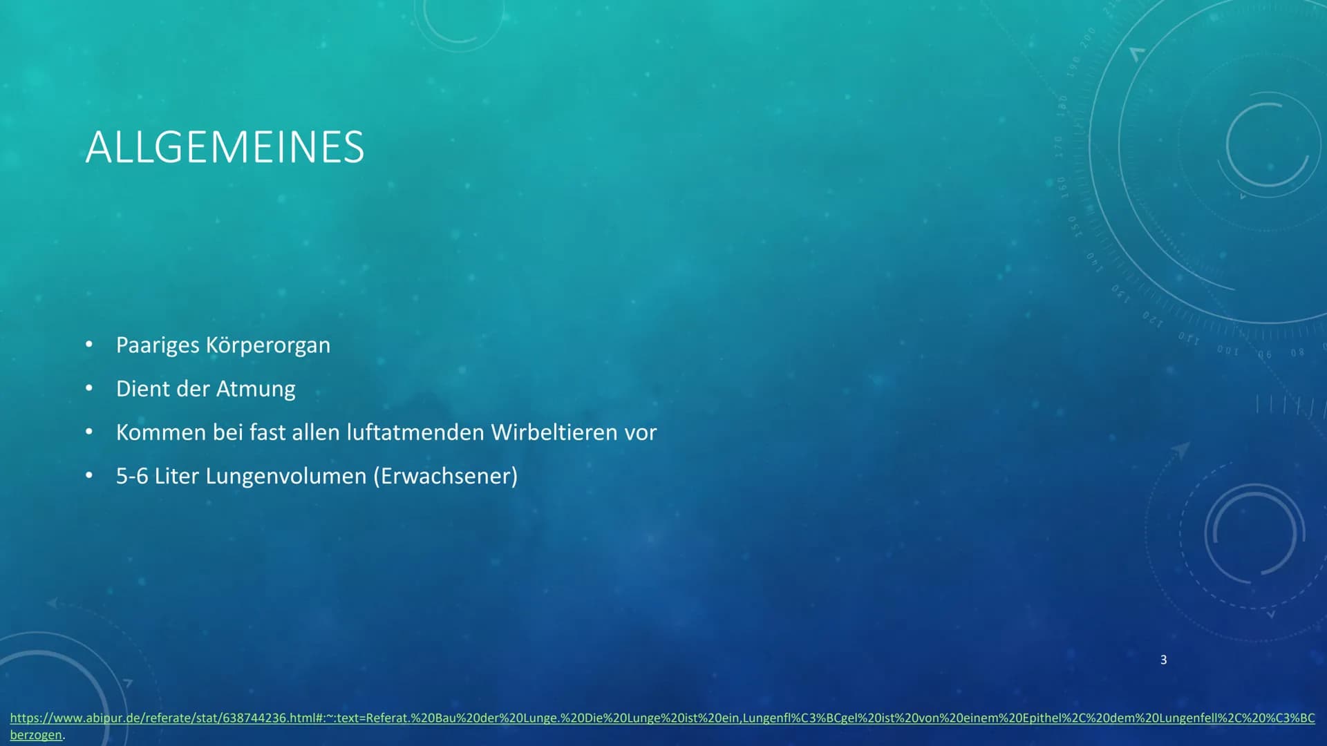 260
1
250
052
230
227
40 150
160
180
190
200
210
DIE LUNGE
KURZPRÄSENTATION
HANNA INHALTSVERZEICHNIS
●
●
Allgemeines
Lage
Aufbau
●
Atmung
Au