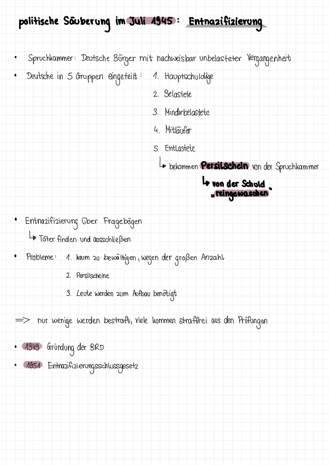26.04.2023

# Geschichte Lernzettel

*   8. Mai 1945: bedingungslase Kapitulation Deutschlands Ende der nationals. Herrschaft
*   2. Septemb