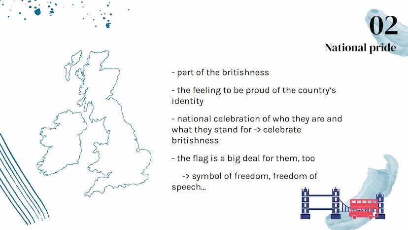 Britishness
V 01
Definition,
Stereotypes and
Changing
Table of Contents
02
National pride
03
888
Multiculturalism ●*****
==
▬▬▬▬▬▬▬▬▬
▬▬▬▬▬▬