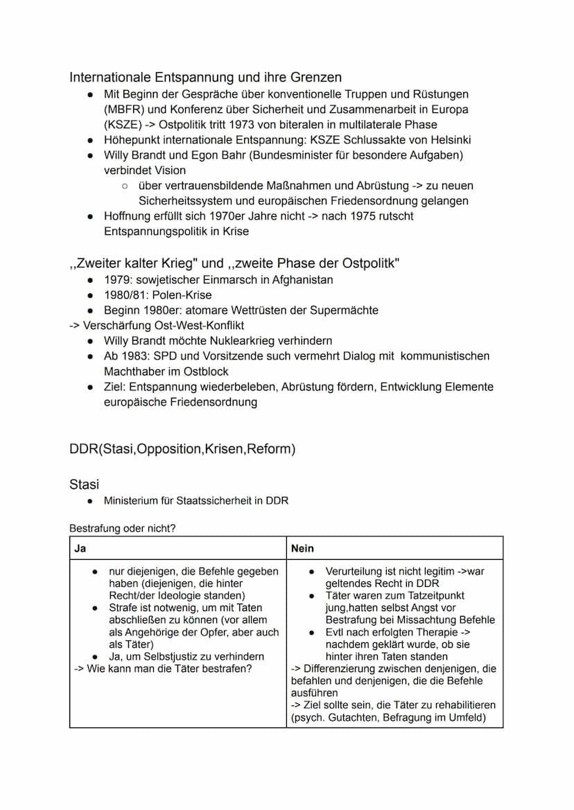 Geschichte Lernzettel Q4
Willy Brandt (Bundeskanzler BRD) und die neue Ostpolitik
● Wollte Atomkrieg verhindern -> spricht sich ab Mitte 195