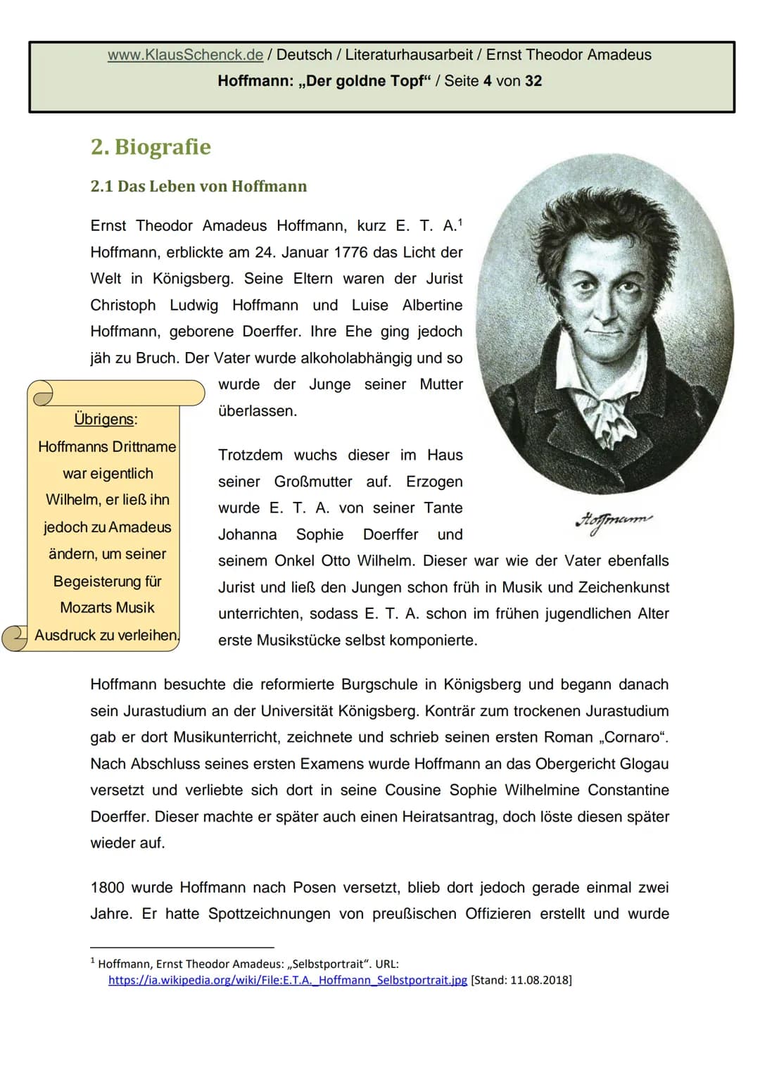 E.T.A. HOFFMANN 1776-1822
Hoffmann.
Hope
Ernst Theodor Amadeus
Hoffmann: Der goldne Topf
Literaturhausarbeit
Deutsch
Fachlehrer: OSR. Schenc