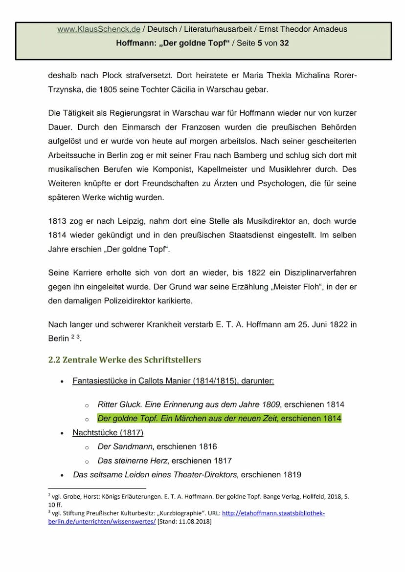 E.T.A. HOFFMANN 1776-1822
Hoffmann.
Hope
Ernst Theodor Amadeus
Hoffmann: Der goldne Topf
Literaturhausarbeit
Deutsch
Fachlehrer: OSR. Schenc