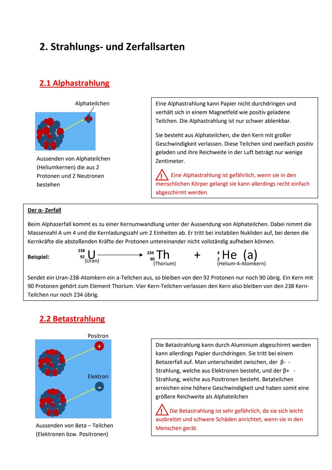 Physik Handout: Die Radioaktivität
Inhaltsverzeichnis
1. Was ist die Radioaktivität?
1.1 natürliche Radioaktivität
1.2 künstliche Radioaktiv