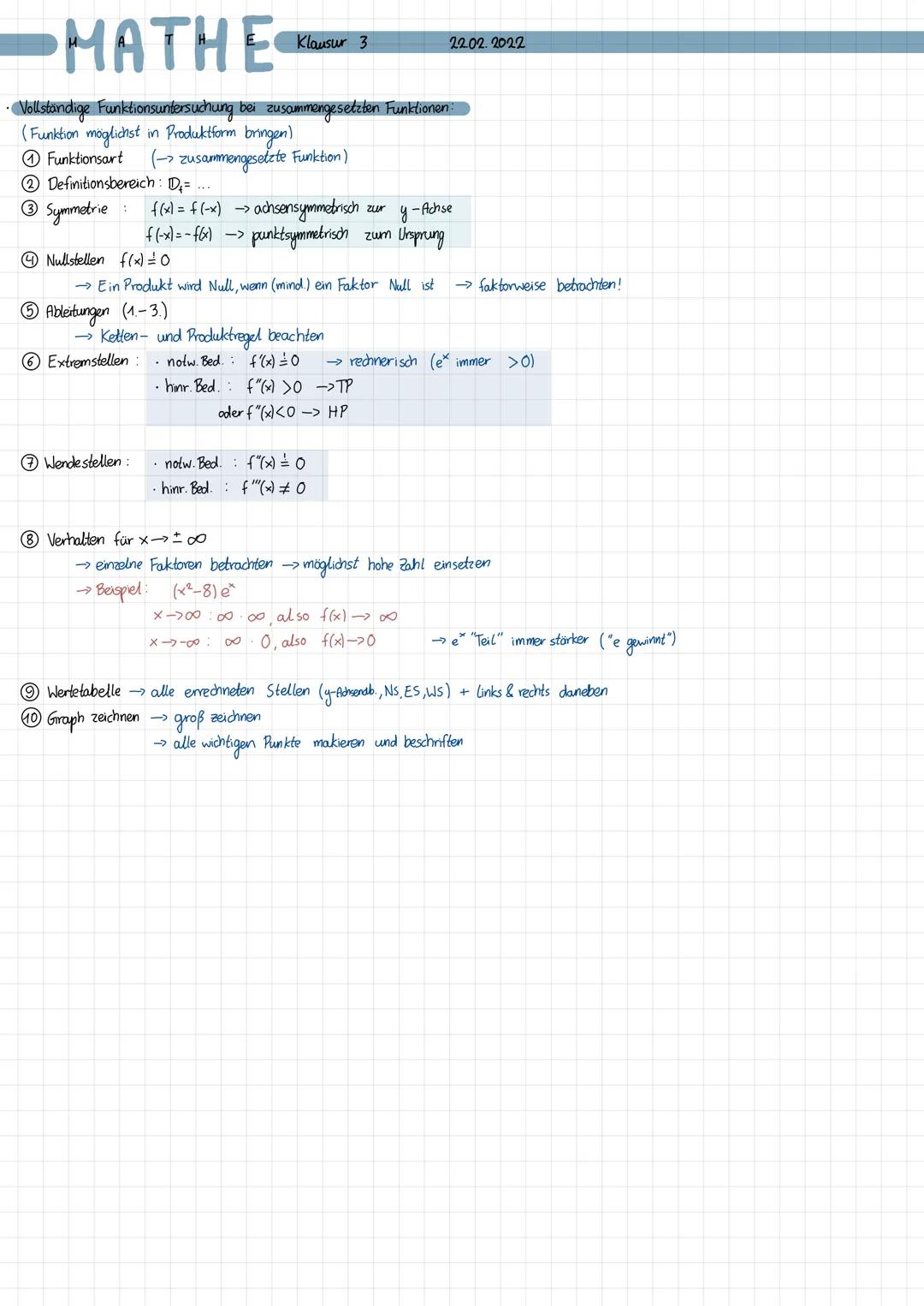 # MATHE Klausur 3 22.02.2022

- Exponential funktionen:

  - allgemeine: $f(x) = c \cdot a^x$ $\rightarrow$ c = Anfangsbestand

  - a = Wach