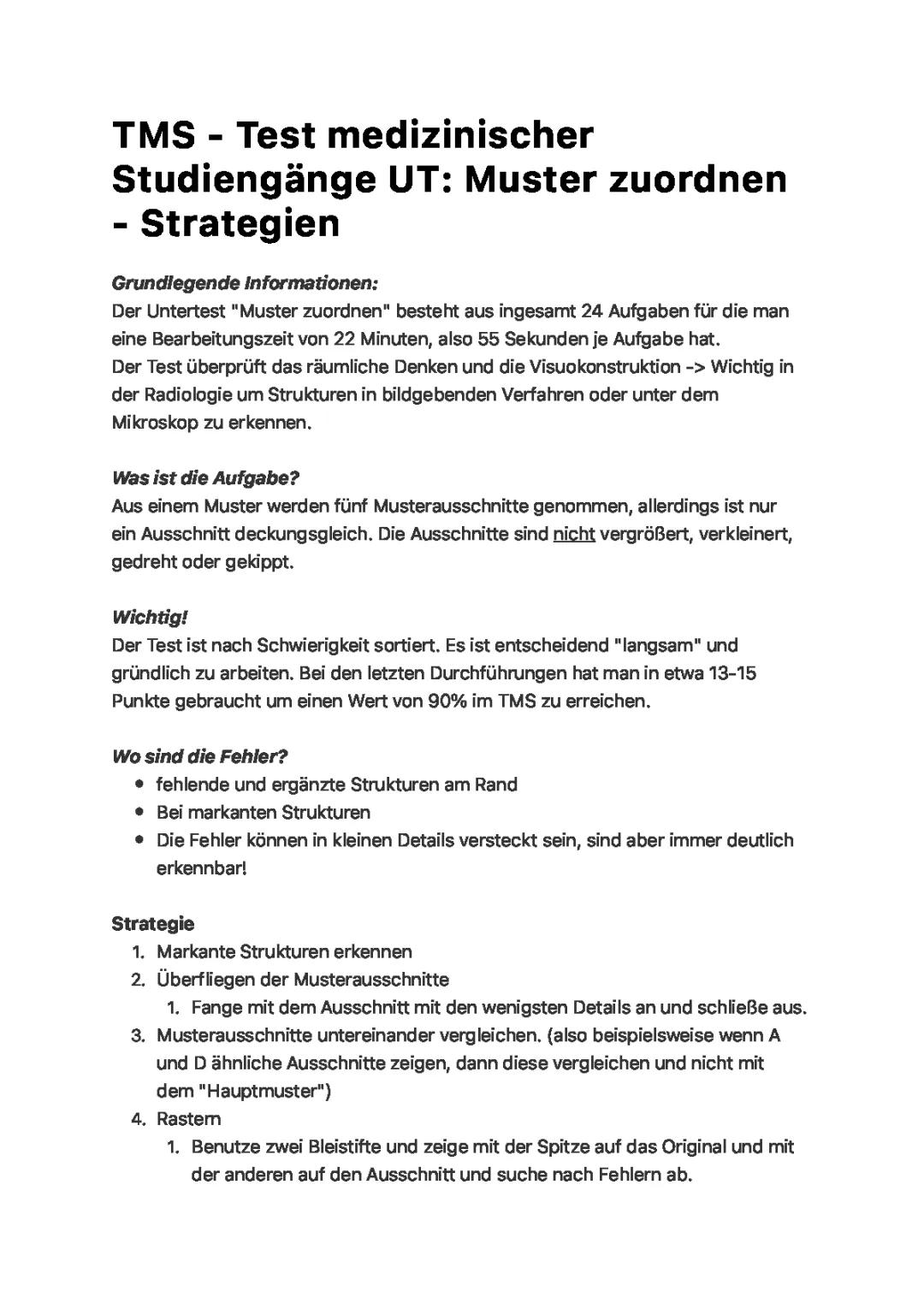 TMS Medizinertest UT Muster zuordnen 