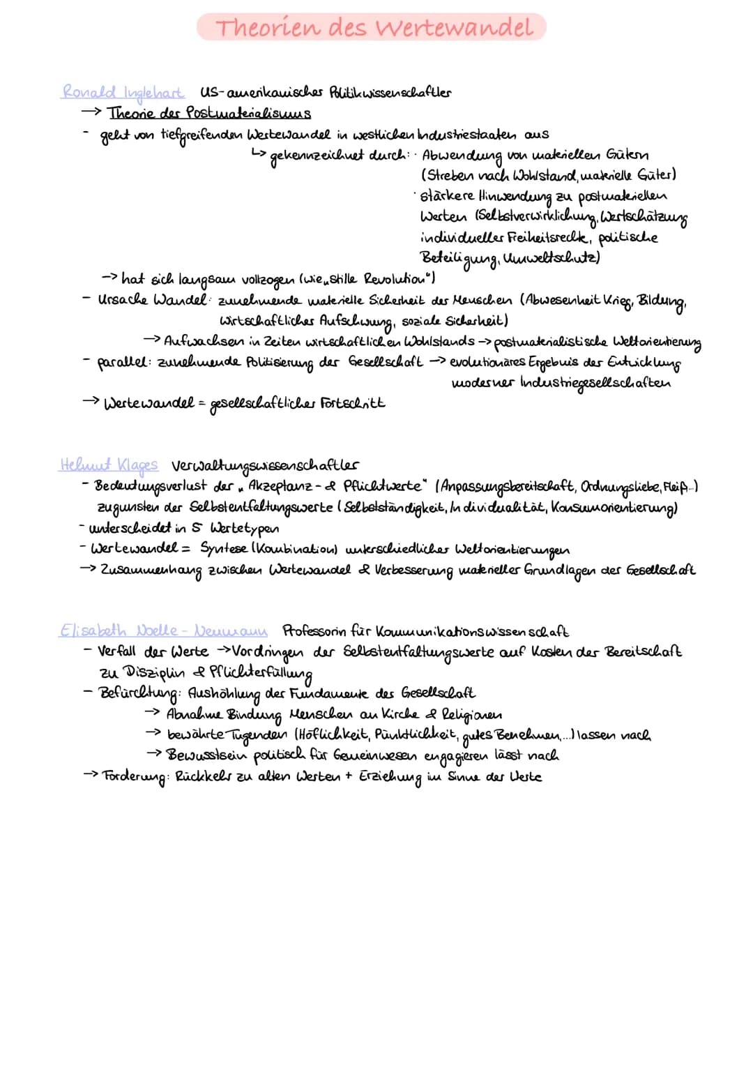 Theorien des Wertewandel
Ronald Inglehart US-amerikanischer Politikwissenschaftler
→ Theorie der Postmaterialismus
geht von
tiefgreifenden W