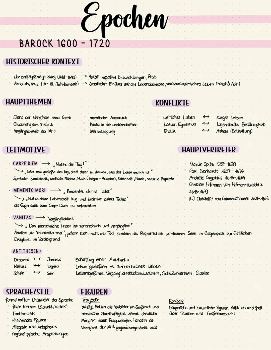 BAROCK 1600 - 1720
HISTORISCHER KONTEXT
der dreißigjährige Krieg (1618-1648)
Absolutismus (16-18. Jahrhundert) → Staatlicher Einfluss auf al