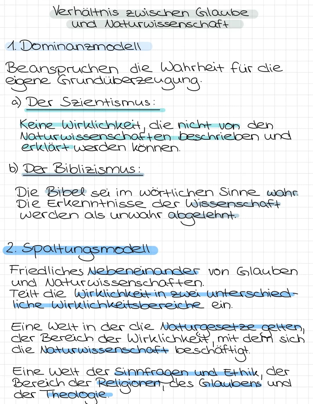 Verhältnis zwischen Glaube
und Naturwissenschaft
1. Dominanzmodell
Beanspruchen die Wahrheit für die
eigene Grundüberzeugung.
a) Der Szienti