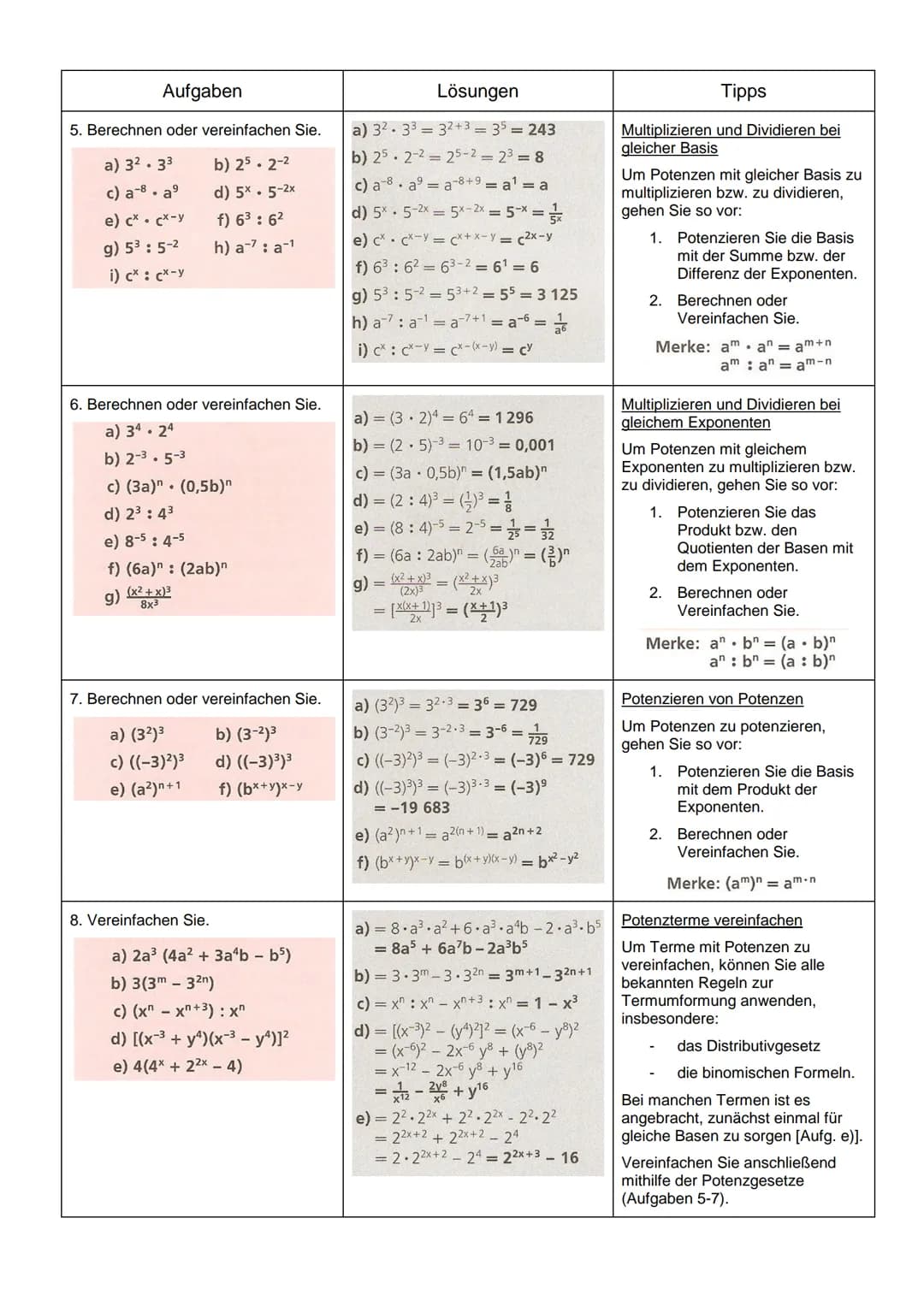 Fach: Mathe
Jahrgangsstufe: 10
1. Berechnen Sie.
a) 25
c) (-3)4
e) 10¹
g) 1,5⁰
Aufgaben
a) 3-4
c) 6-10
e) x-1
2. Schreiben Sie ohne negative