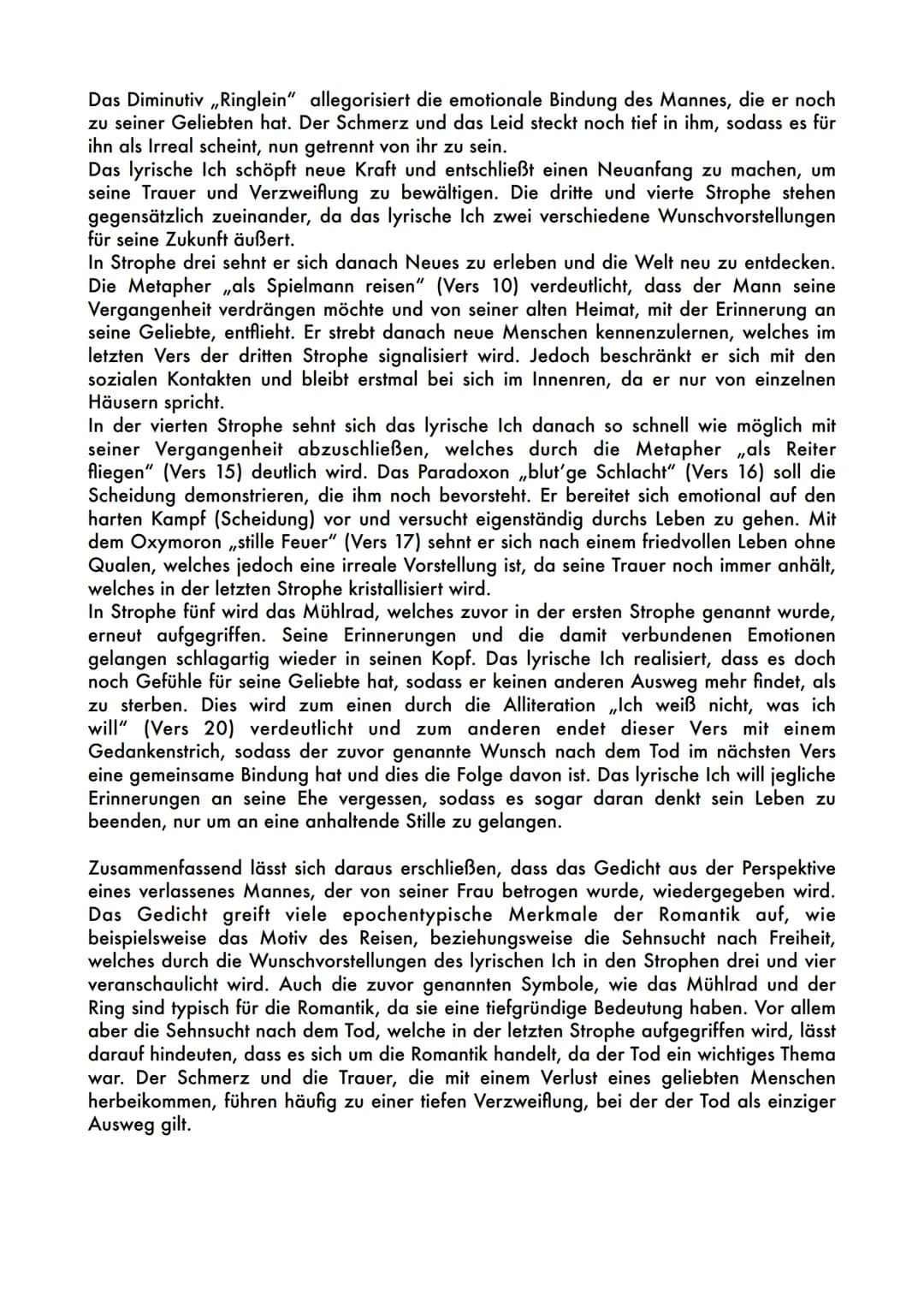 Gedichtinterpretation: Das zerbrochene Ringlein
Das Gedicht Das zerbrochene Ringlein", verfasst von Joseph von Eichendorff und
veröffentlich