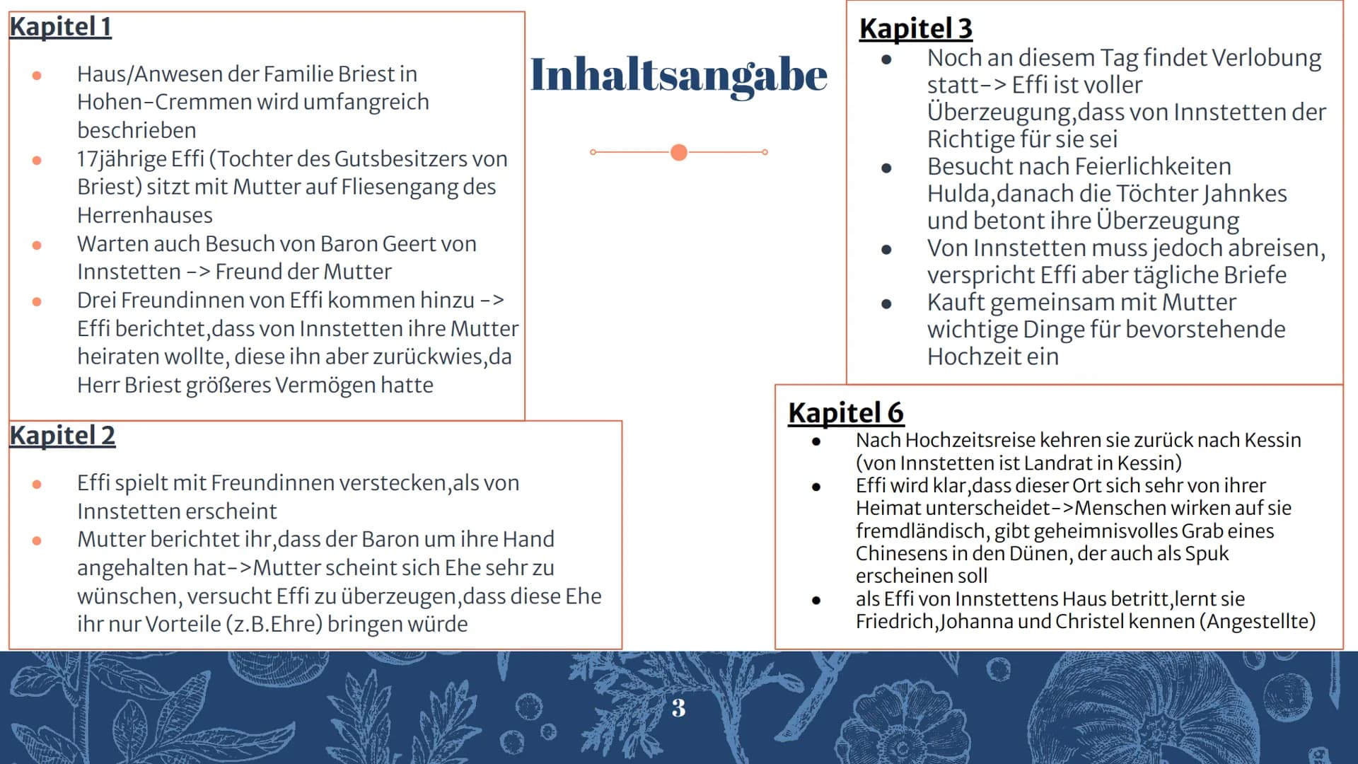 Effi Briest
Von Theodor Fontane
Präsentiert von Inhaltsverzeichnis
Inhaltsangabe
Personenkonstellation und Besetzung
Spannungskurve
Lageplan