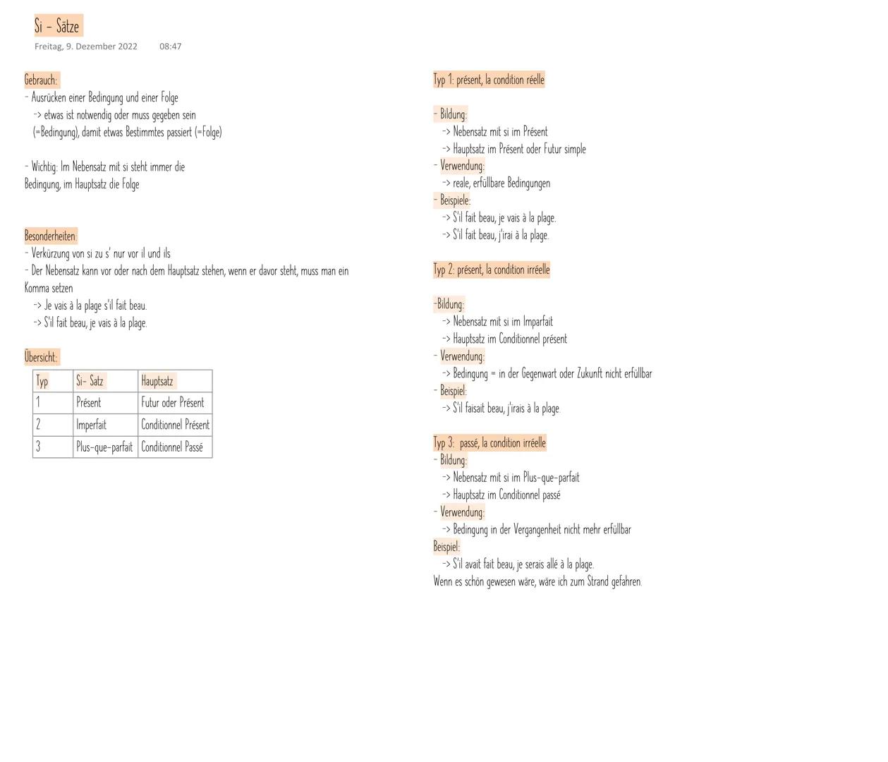 Si - Sätze
Freitag, 9. Dezember 2022
Gebrauch:
Ausrücken einer Bedingung und einer Folge
→> etwas ist notwendig oder muss gegeben sein
(-Bed
