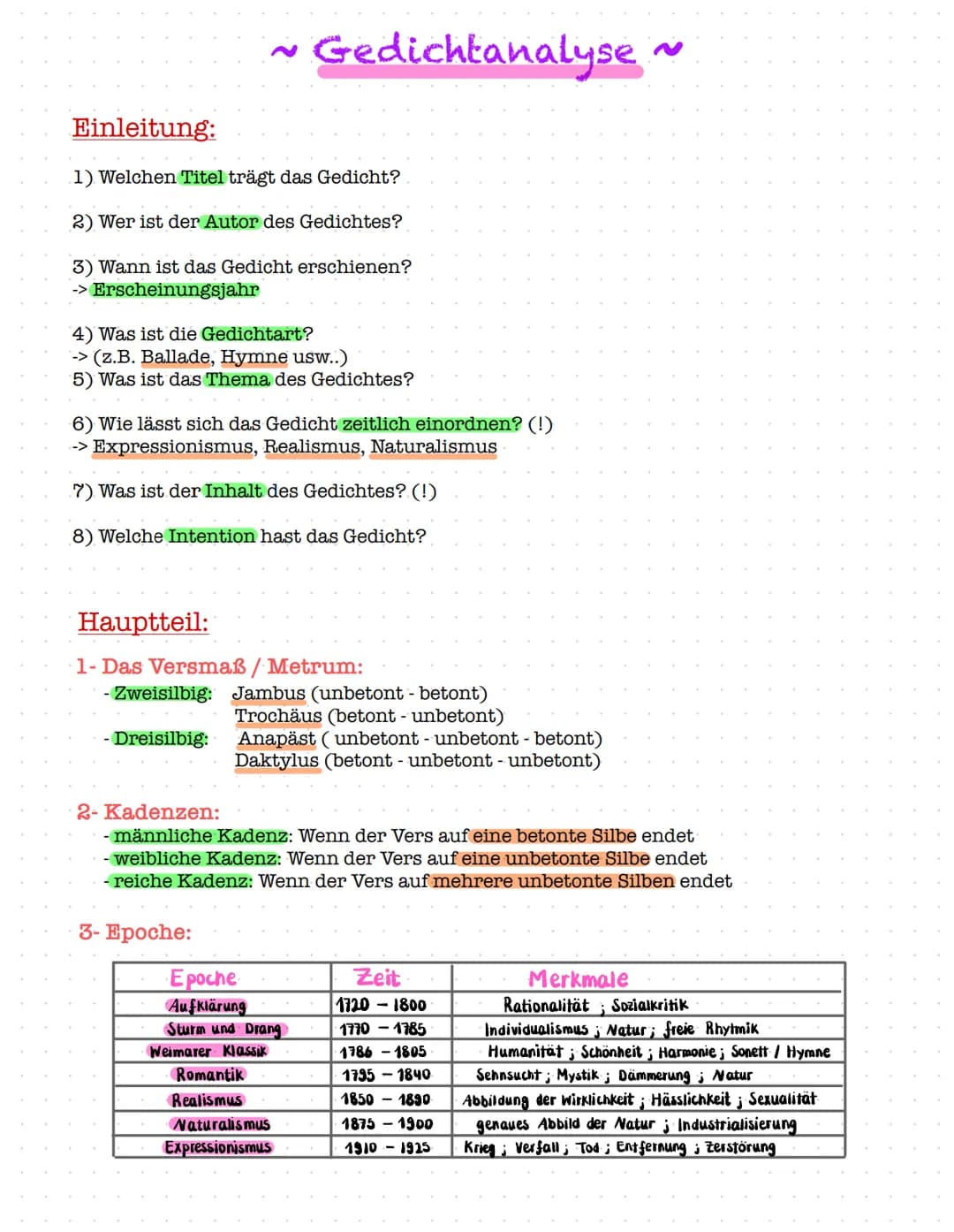 Einleitung:
1) Welchen Titel trägt das Gedicht?
2) Wer ist der Autor des Gedichtes?
3) Wann ist das Gedicht erschienen?
-> Erscheinungsjahr
