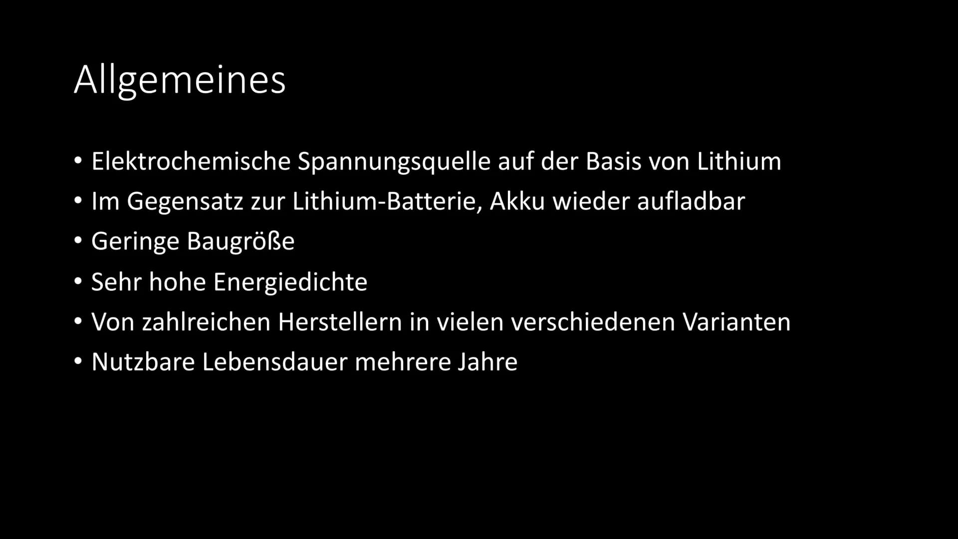 
<h2 id="allgemeines">Allgemeines</h2>
<p>Der Lithium-Ionen-Akku ist eine elektrochemische Spannungsquelle, die auf der Basis von Lithium fu