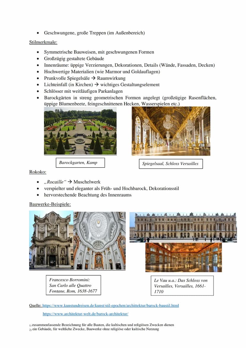 Wortherkunft
Zeitliche Gliederung:
● Frühbarock (1600-1630)
Hochbarock (1630-1720)
• Spätbarock / Rokoko (1720-1770)
Anwendung des Baustils: