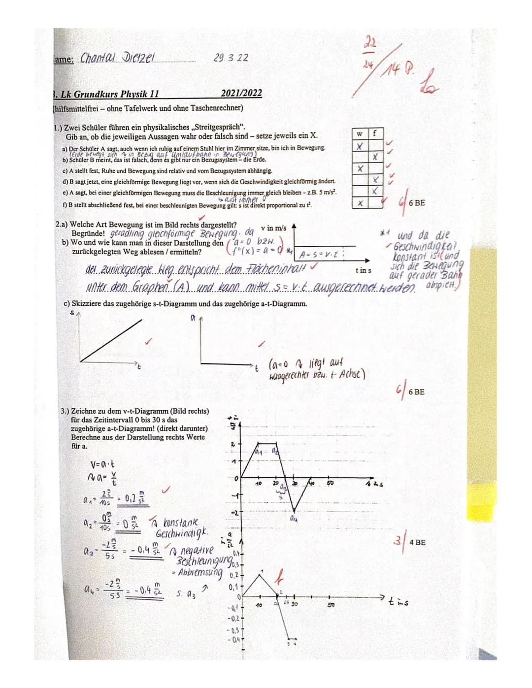 ame: Chantal Dietzel
3. Lk Grundkurs Physik 11
(hilfsmittelfrei- ohne Tafelwerk und ohne Taschenrechner)
1.) Zwei Schüler führen ein physika