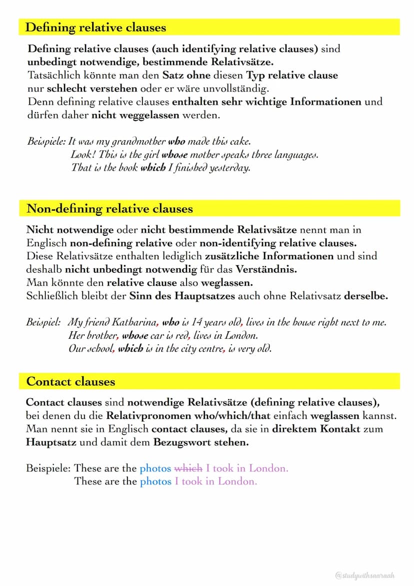 RELATIVE CLAUSES
Definition
Relative clauses (Relativsätze) sind Nebensätze, die Informationen und
Beschreibungen von Menschen, Tiere und Di